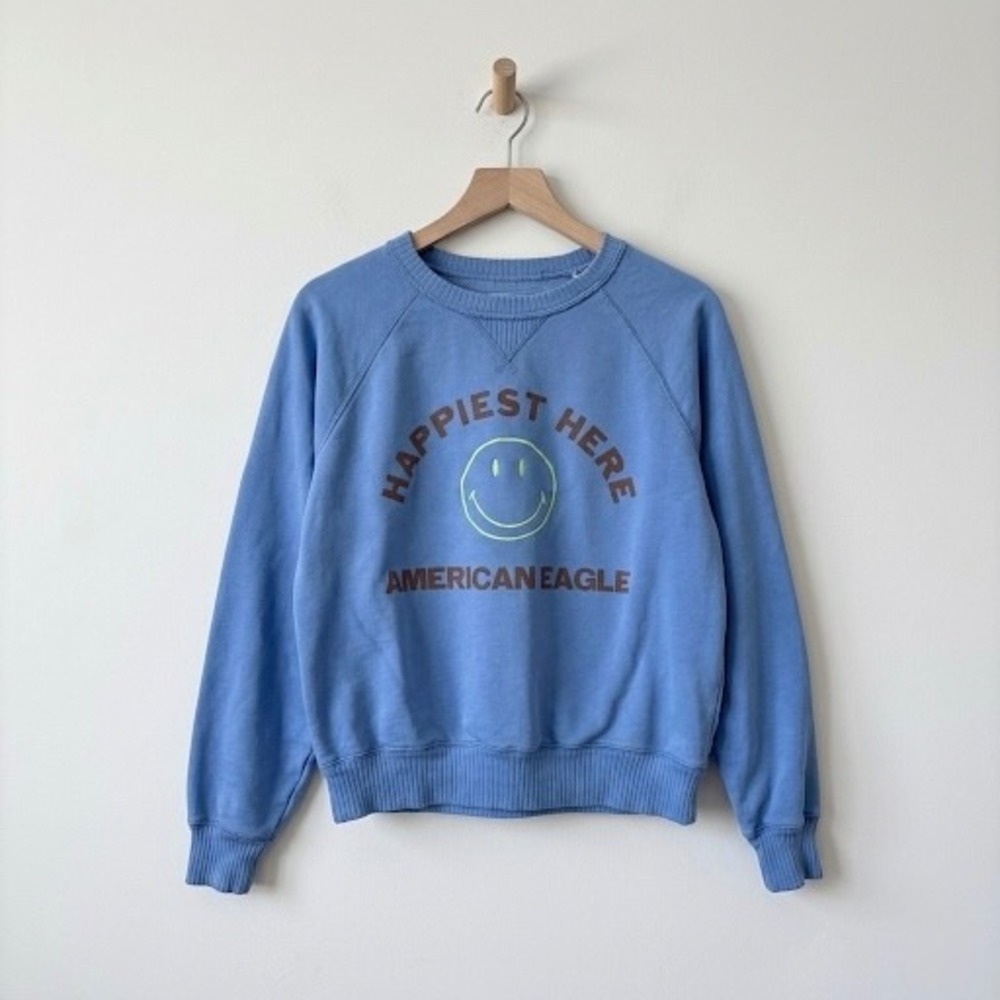 American Eagle Outfitters Blue Smiley Face Sweatshirt Pullover Long Sleeve Small